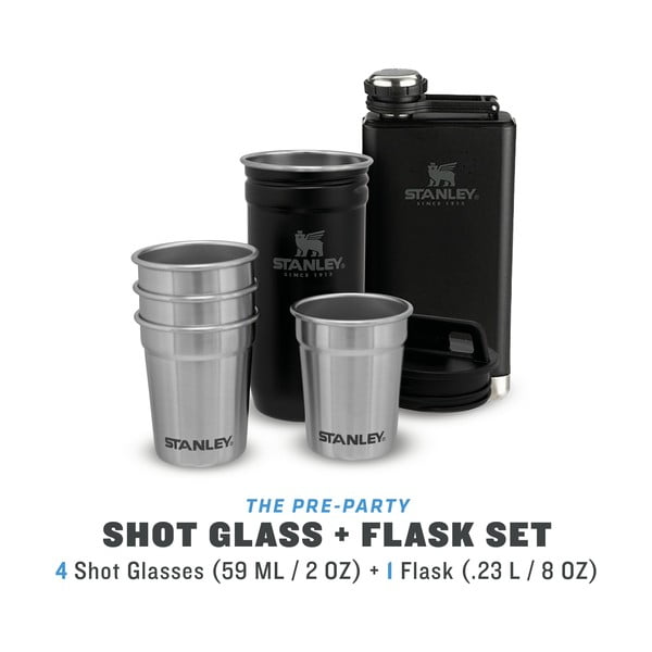 Fekete rozsdamentes acél laposüveg és röviditalos pohár készlet 6 db-os 250 ml Adventure Black – Stanley-image-2