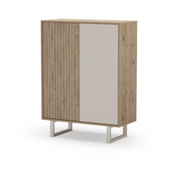 Szürke-natúr színű szekrény tölgyfa dekorral 90x120 cm Millay – Marckeric-image-2