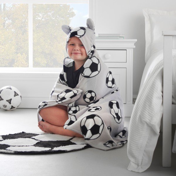 Világosszürke fleece kapucnis takaró 90x125 cm Football – Catherine Lansfield-image-3