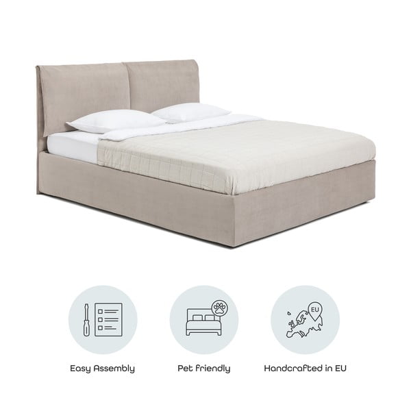 Szürkésbarna kárpitozott ágyneműtartós franciaágy ágyráccsal 180x200 cm Thessa Pillow – Bonami Selection-image-4