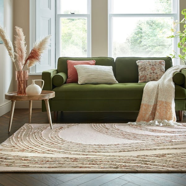 Narancssárga-krémszínű gyapjú szőnyeg 160x230 cm Abstract Swirl – Flair Rugs-image-1