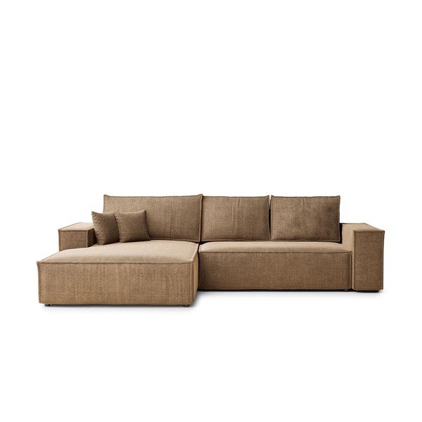 Világosbarna zsenília kinyitható-tárolóhelyes sarokkanapé (bal oldali-heverő résszel) Maze – Maison de Rêve