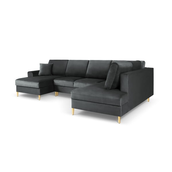 Sötétszürke bársony kinyitható tárolóhelyes sarokkanapé (jobb oldali-U alakú) Kyoto – Cosmopolitan Design-image-3