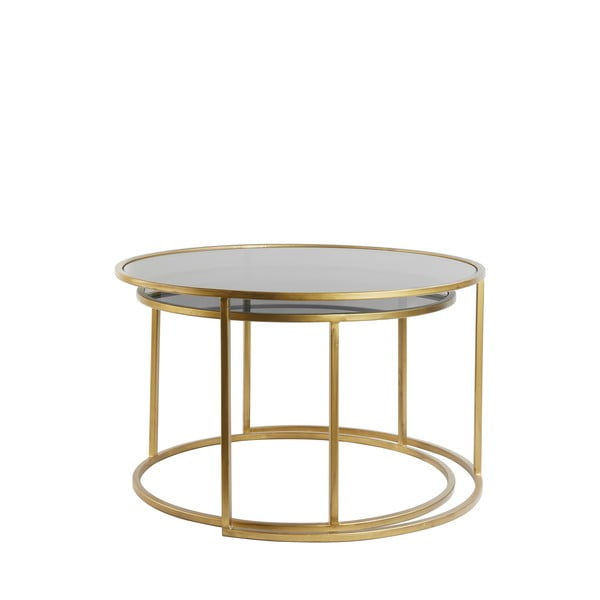 Aranyszínű kerek üveg dohányzóasztal szett 2 db-os ø 75 cm Duarte - Light & Living-image-2