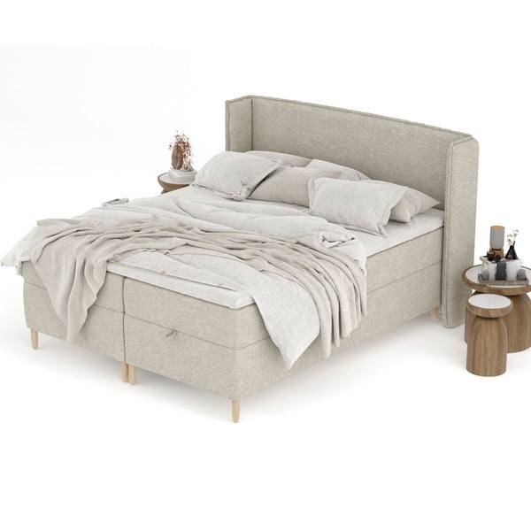 Világosszürke ágyneműtartós boxspring ágy 200x200 cm Monpelli – Maison de Rêve-image-4