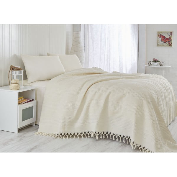 Pique Cream könnyű ágytakaró egyszemélyes ágyhoz, 180 x 240 cm - Saheser