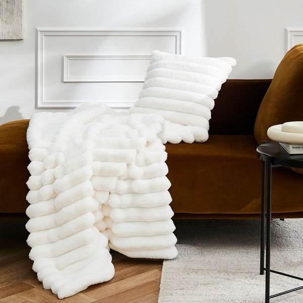 Krémszínű mikroplüss takaró 180x220 cm Boudoir – douceur d'intérieur-image-2