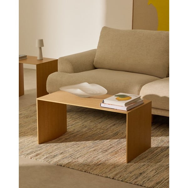 Világos natúr színű dohányzóasztal tölgyfa dekorral 45x90 cm Litto – Kave Home-image-1