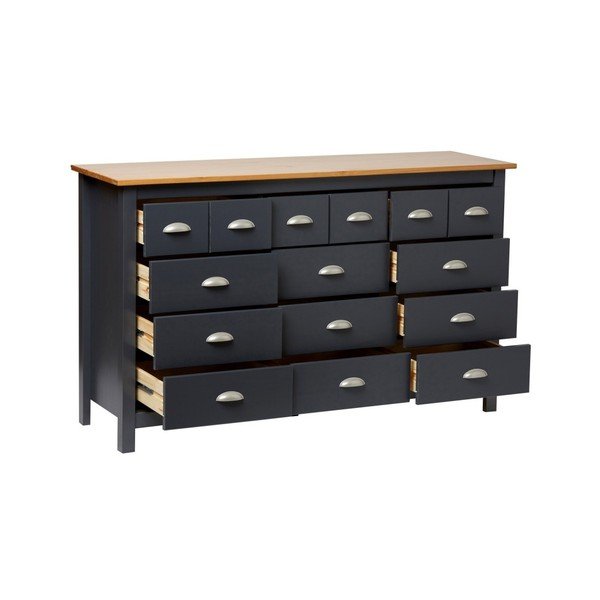 Jade antracitszürke 12 fiókos komód tömör borovi fenyőből - Marckeric-image-1