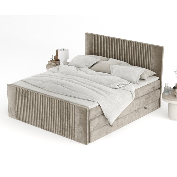 Világosbarna ágyneműtartós boxspring ágy 180x200 cm Bergamo – Maison de Rêve-image-4