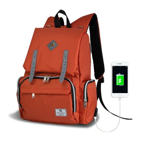 MOTHER STAR Baby Care Backpack narancssárga hátizsák anyukáknak USB csatlakozóval - My Valice