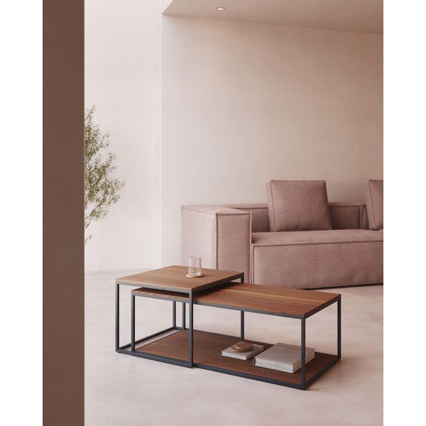 Barna dohányzóasztal szett diófa dekoros asztallappal, 2 db-os  50x100 cm Yoana – Kave Home-image-1