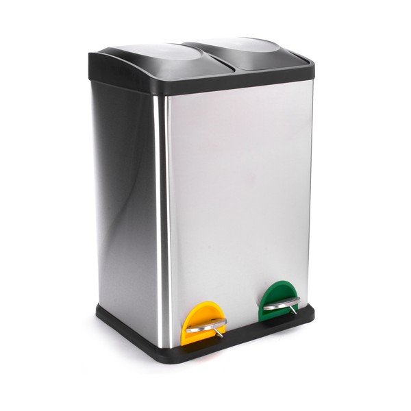 Matt ezüstszínű acél szelektív pedálos szemetes 2x20 l   Tri Selectif – MSV