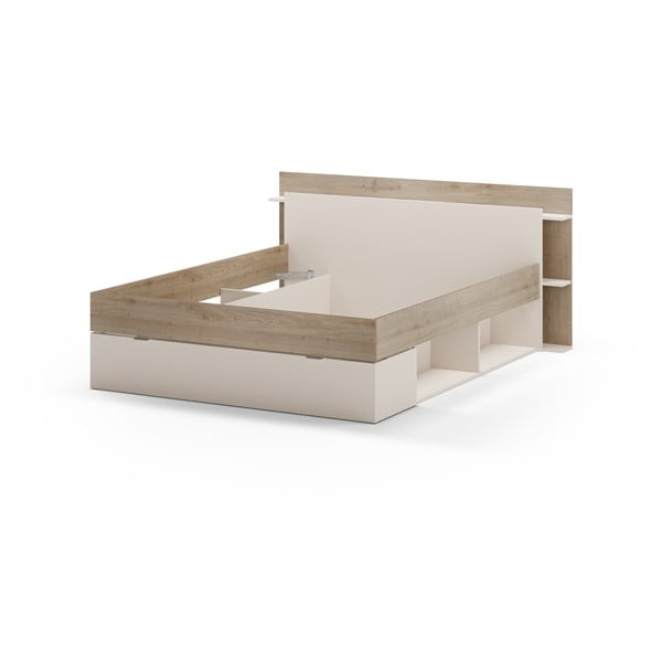 Fehér-natúr színű ágyneműtartós franciaágy ágyrács nélkül, tölgyfa dekorral  160x200 cm Albo – Marckeric-image-4