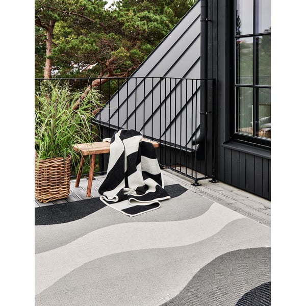 Fekete-fehér gyapjúkeverék takaró 140x180 cm Bob Black Vanilla – Pappelina-image-2