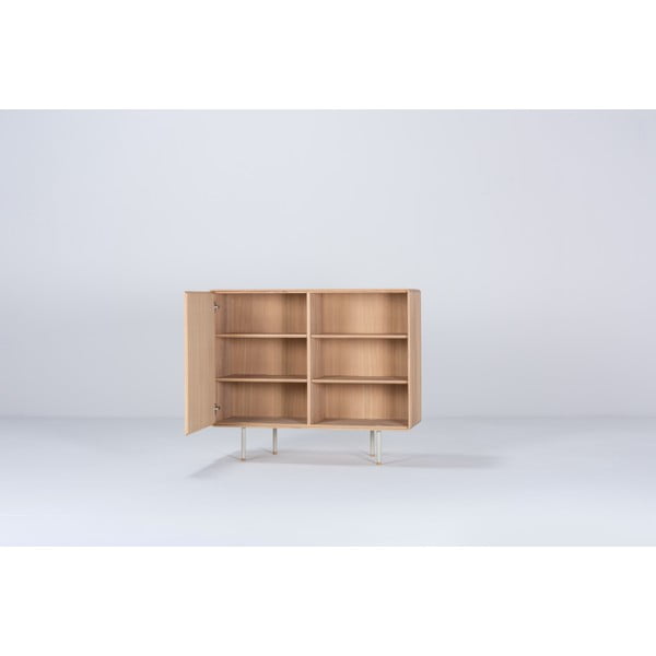 Fehér-natúr színű tölgyfa alacsony komód 118x100 cm Fina – Gazzda-image-1