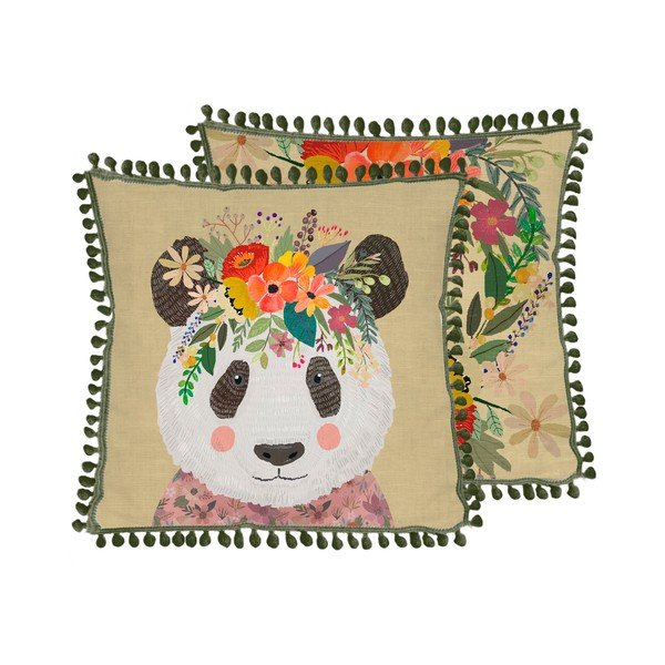 Floral Panda lenvászon díszpárna, 45 x 45 cm - Little Nice Things-image-3