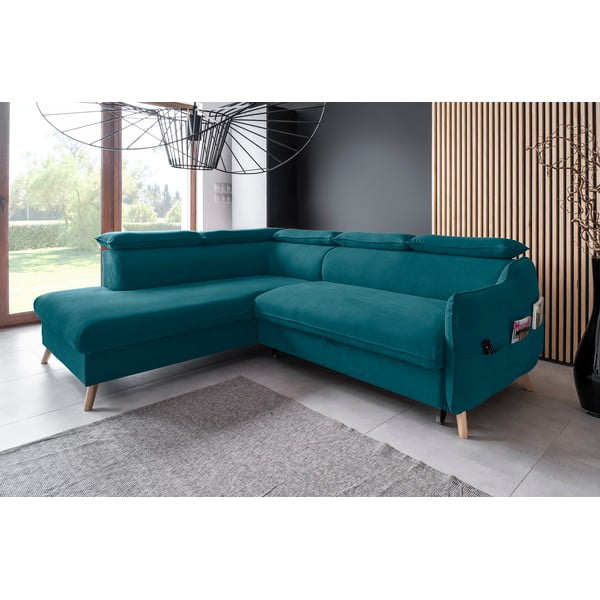 Türkiz bársony kinyitható sarokkanapé (bal oldali) Sweet Harmony – Miuform-image-3