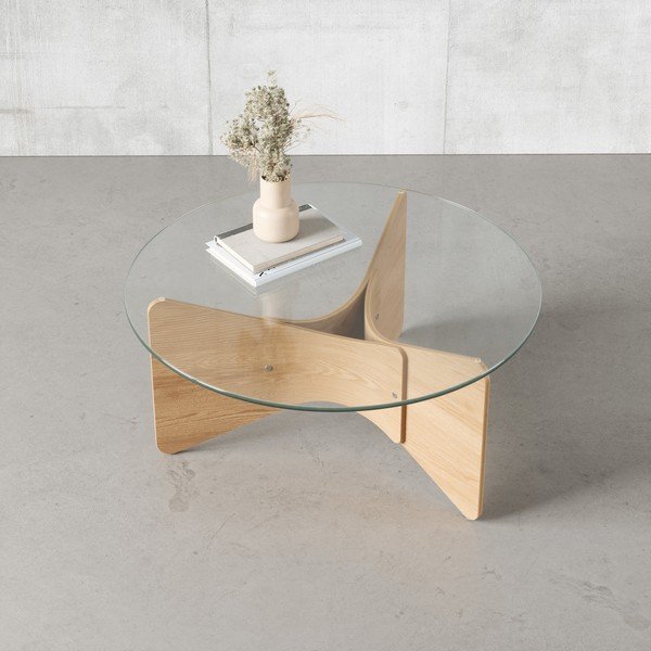 Natúr színű kerek dohányzóasztal üveg asztallappal ø 84 cm Madera – Umbra-image-1