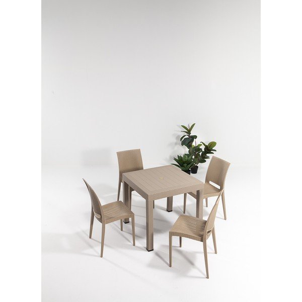 Bézs műrattan négyszemélyes kerti étkezőgarnitúra Rattan – Floriane Garden-image-1
