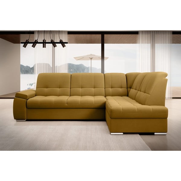 Sárga bársony kinyitható-tárolóhelyes sarokkanapé (jobb oldali-L alakú) Sado – ELTAP-image-3