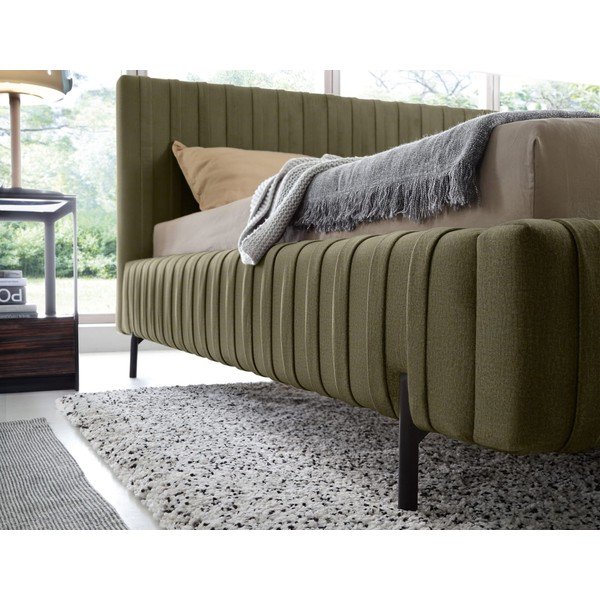 Zöld kárpitozott ágyneműtartós franciaágy ágyráccsal 180x200 cm Plissa – ELTAP-image-4