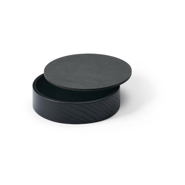 Fekete-antracitszürke fedeles-dekoratív fa-öko bőr tárolódoboz ø 11x3,5 cm Circle Nupo – LIND DNA-image-1