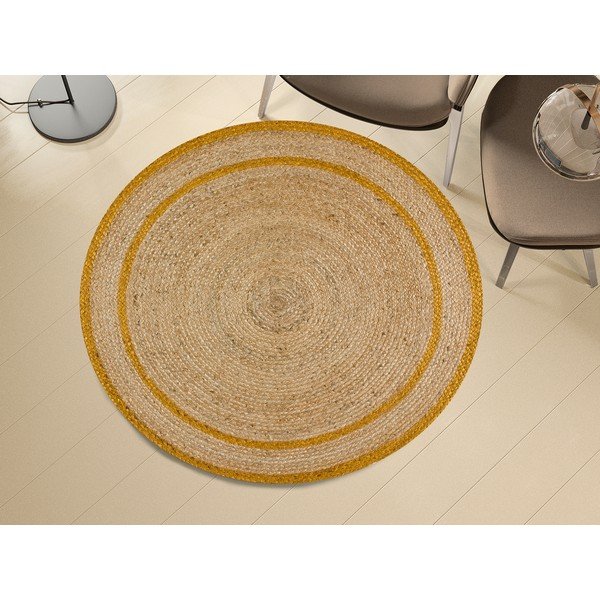 Mustársárga-natúr színű kerek szőnyeg ø 120 cm Mahon – Universal-image-1