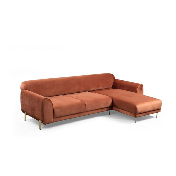 Image narancssárgás barna kinyitható sarokkanapé bársony felülettel, jobb oldali - Artie-image-2
