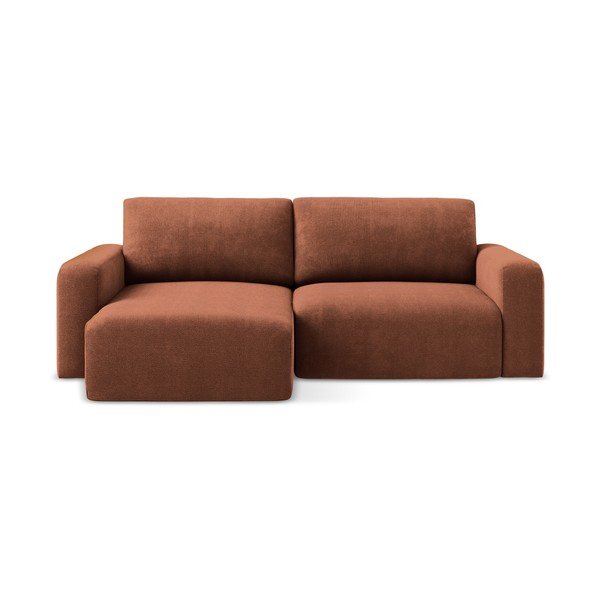 Terrakotta színű zsenília kinyitható-tárolóhelyes sarokkanapé (bal oldali-heverő résszel) Kona – Makamii