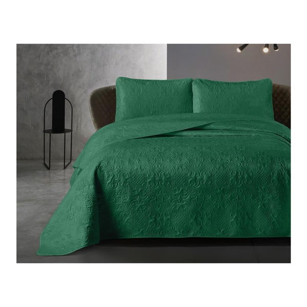 Velvet Clara zöld mikroperkál ágytakaró két párnahuzattal, 250 x 260 cm - Dreamhouse