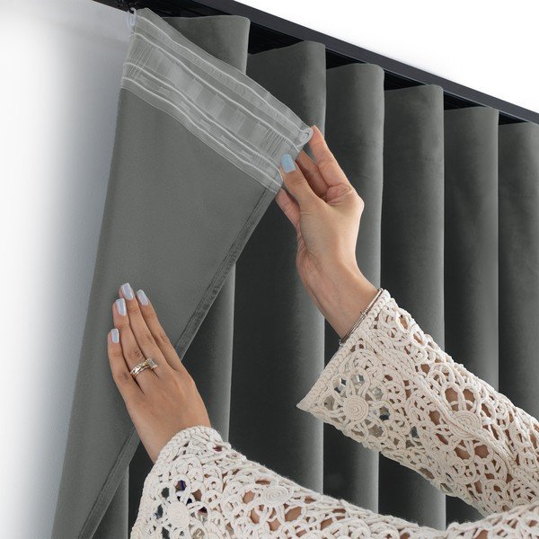 Sötétszürke bársony dimout (részleges sötétítő) függöny 200x270 cm Velto – Filumi-image-2