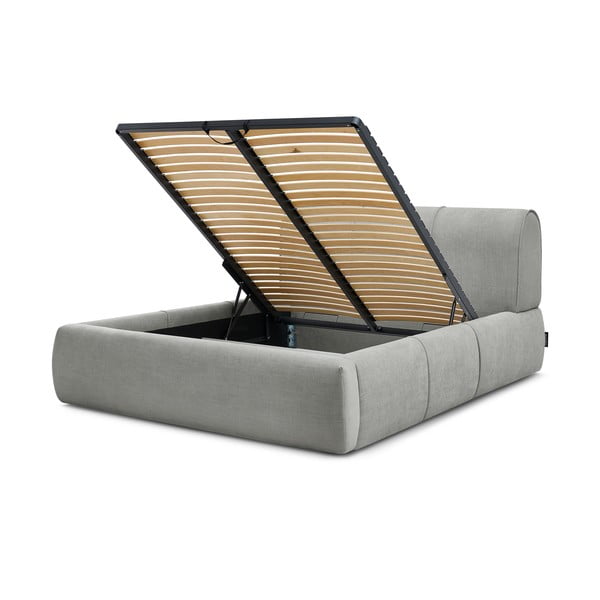 Világosszürke kárpitozott franciaágy tárolóhellyel, ágyráccsal 180x200 cm Vernon – Bobochic Paris-image-4