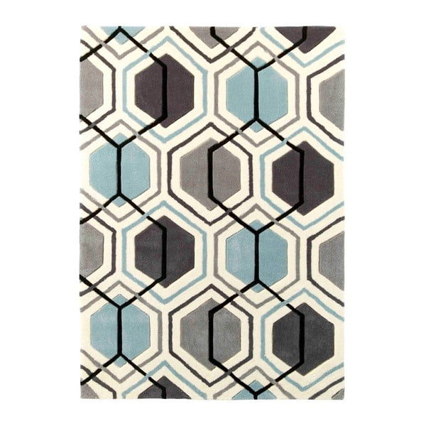Hong Kong Hexagon Grey & Blue szürkéskék kézzel tűzött szőnyeg, 120 x 170 cm - Think Rugs
