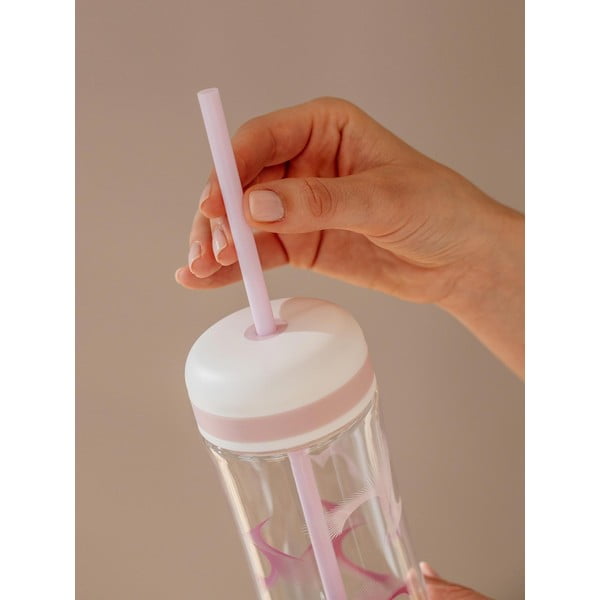 Fehér-lila vizespalack fedéllel és szívószállal 800 ml Flow Wave 2in1 - Equa-image-2