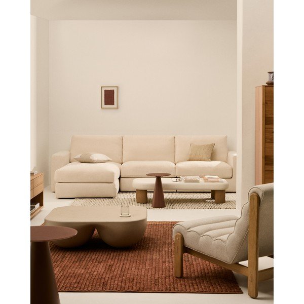 Bézs zsenília sarokkanapé (bal oldali-heverő résszel) Alea – Kave Home-image-1