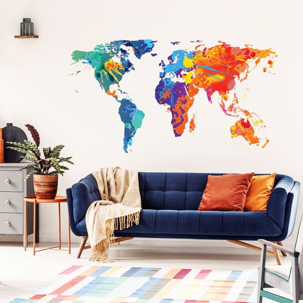 Wall Decal Worlds Map Design Watercolor falmatrica, 40 x 70 cm - Ambiance