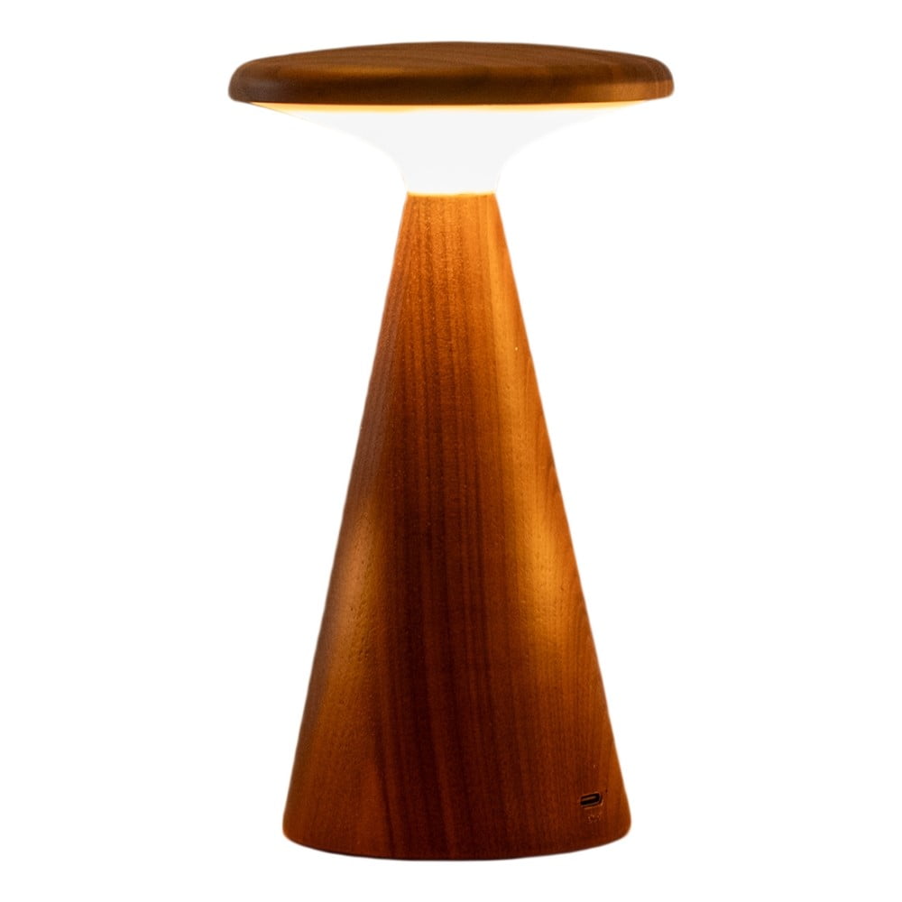 Sötét natúr színű LED asztali lámpa fa búrával (magasság 14 cm) Sylva Gingko