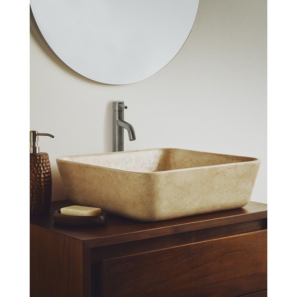 Bézs kő mosdókagyló 40x40 cm Darnen – Kave Home-image-1