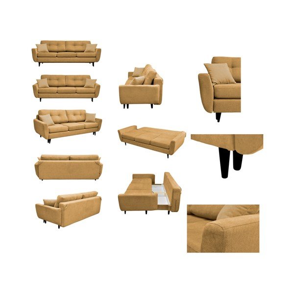 Jasmin sárga 3 személyes kinyitható kanapé fekete lábakkal - Mazzini Sofas-image-2