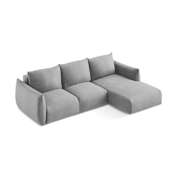 Világosszürke kinyitható sarokkanapé (jobb oldali-heverő résszel) Leila – Makamii-image-3