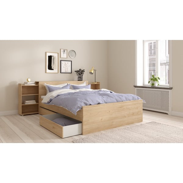 Natúr színű franciaágy ágyrács nélkül 140x200 cm tölgyfa dekorral Naia – Tvilum-image-4