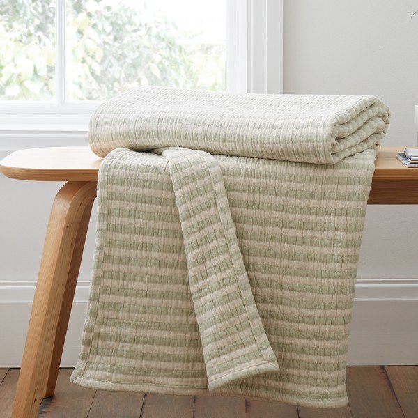 Zöld pamut takaró 150x200 cm Cotton Muslin Stripe – Bianca-image-2