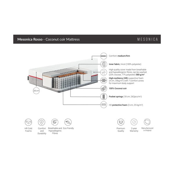 Kemény rugós matrac 140x200 cm Rosso – MESONICA-image-3
