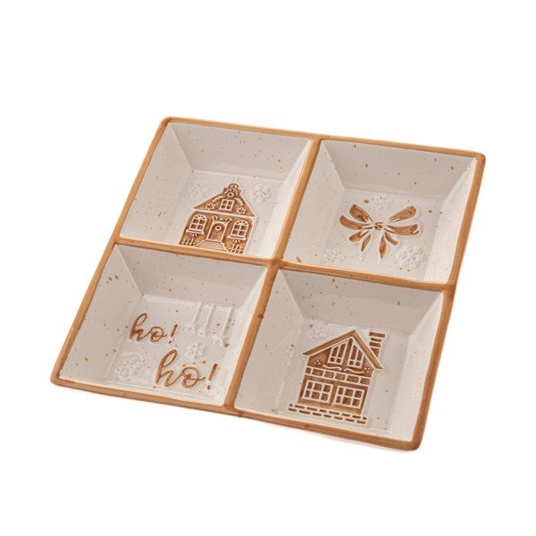 Fehér kerámia szervírozó tálka karácsonyi mintával Christmas cottage – Dakls