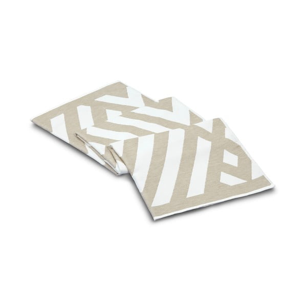 Geometric bézs-fehér pamut fürdőszobai kilépő, 100 x 180 cm - Foutastic-image-1