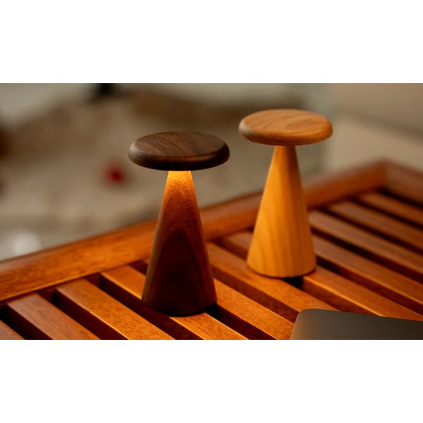 Sötét natúr színű LED asztali lámpa fa búrával (magasság 14 cm) Sylva – Gingko-image-1