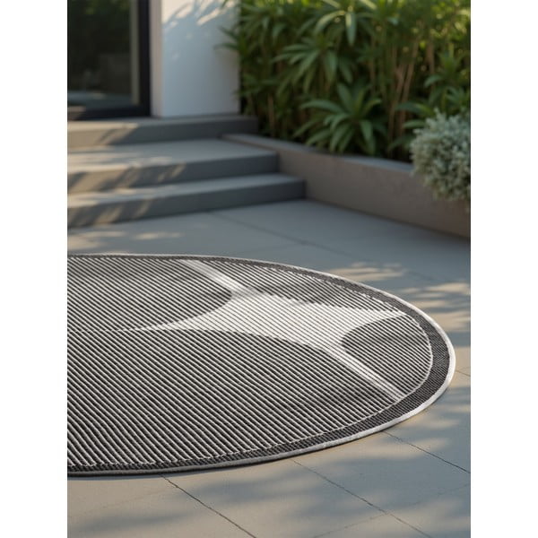 Fekete-fehér kerek kültéri-beltéri szőnyeg ø 160 cm Duet Bowen – NORTHRUGS-image-4