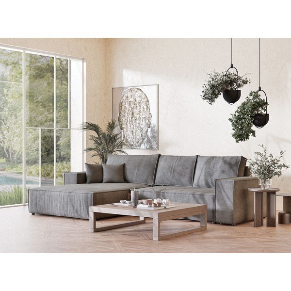 Szürke zsenília kinyitható-tárolóhelyes sarokkanapé (bal oldali-heverő résszel) Maze – Maison de Rêve-image-1