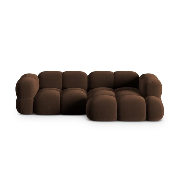 Sötétbarna bársony sarokkanapé (jobb oldali-heverő résszel) Loretto – Cosmopolitan Design